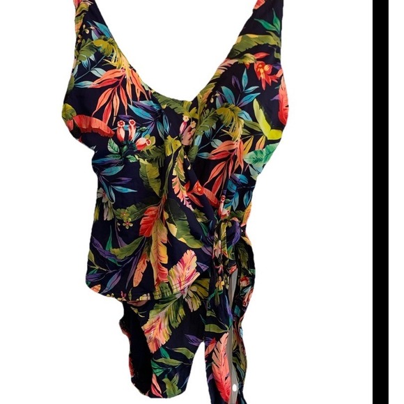 Lands' End Other - Lands End Women's Sz 10 Tropical Floral Wrap One Piece Swimsuit Navy Blue